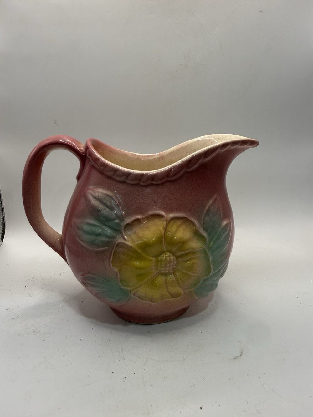 Vtg Hull USA Pottery Sunglow Yellow Floral Pitcher 1950s Pattern 52 5.25” *
